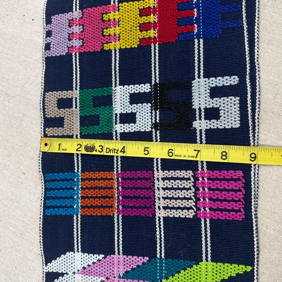 Vintage Mexican Embroidered Woven Heavy Table Runner fringed ends BoHo - Picture 8 of 9